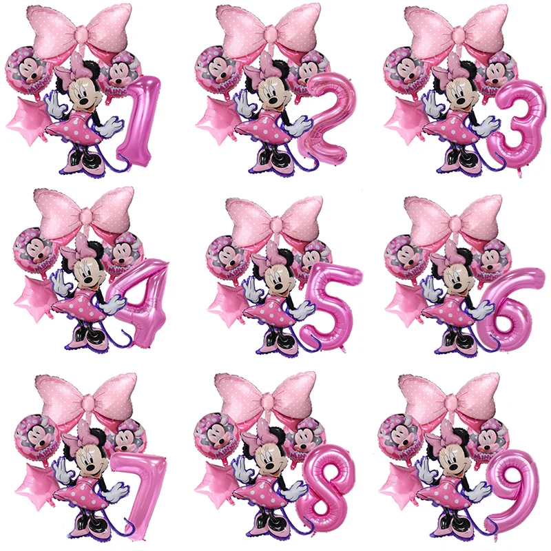 Minnie Birthday Party Decoration Pink Minnie Paper Tableware Set Cups Plate Tablecloth Balloon Banner Gifts Bag Party Supplies
