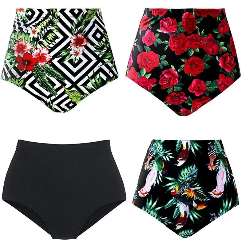 Women Bikini Shorts Swimwear High Waist Beach Swim Shorts Floral Solid Color Swimsuits Bottoms Tankini Plus Size S-4XL thumbnail 6