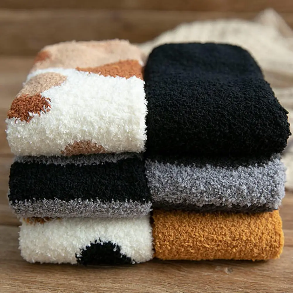 Women Winter Warm Fluffy Socks Cute Animal Claw Cat Paw Footprint Fuzzy Socks Female Thick Coral Fleece Home Floor Sleep Socks thumbnail 6