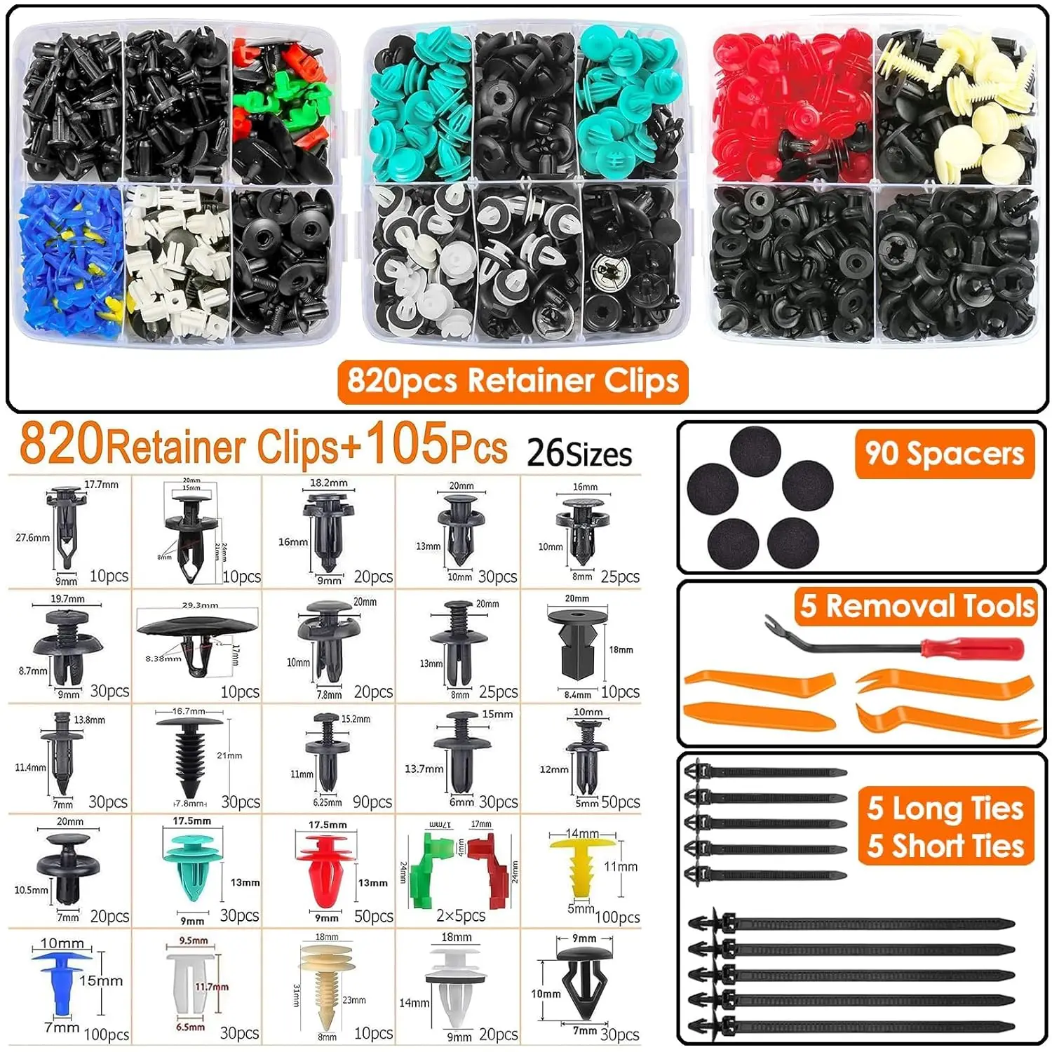 925Car Trim Clips Set with Removal Tools Auto Body Rivets Fasteners Retainer Clips for Bumper Door Fender Car Plastic Rivet Kit thumbnail 4