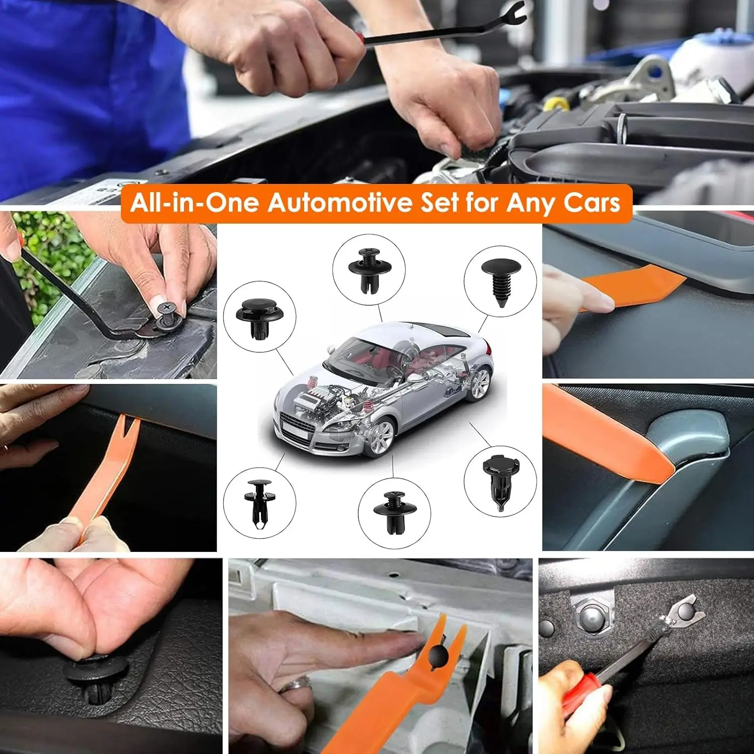 925Car Trim Clips Set with Removal Tools Auto Body Rivets Fasteners Retainer Clips for Bumper Door Fender Car Plastic Rivet Kit thumbnail 5