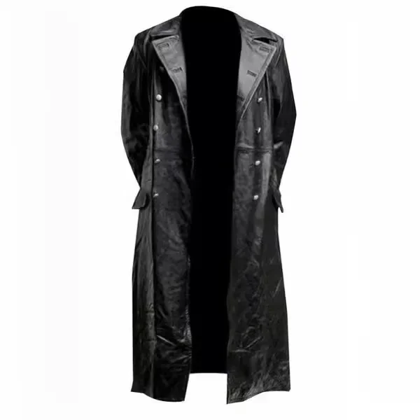 Men Faux Leather Coats Pu Long Coat Splice Double Breasted Turn Down Collar Slim Fit Thick Casual Jackets Autumn Winter thumbnail 5