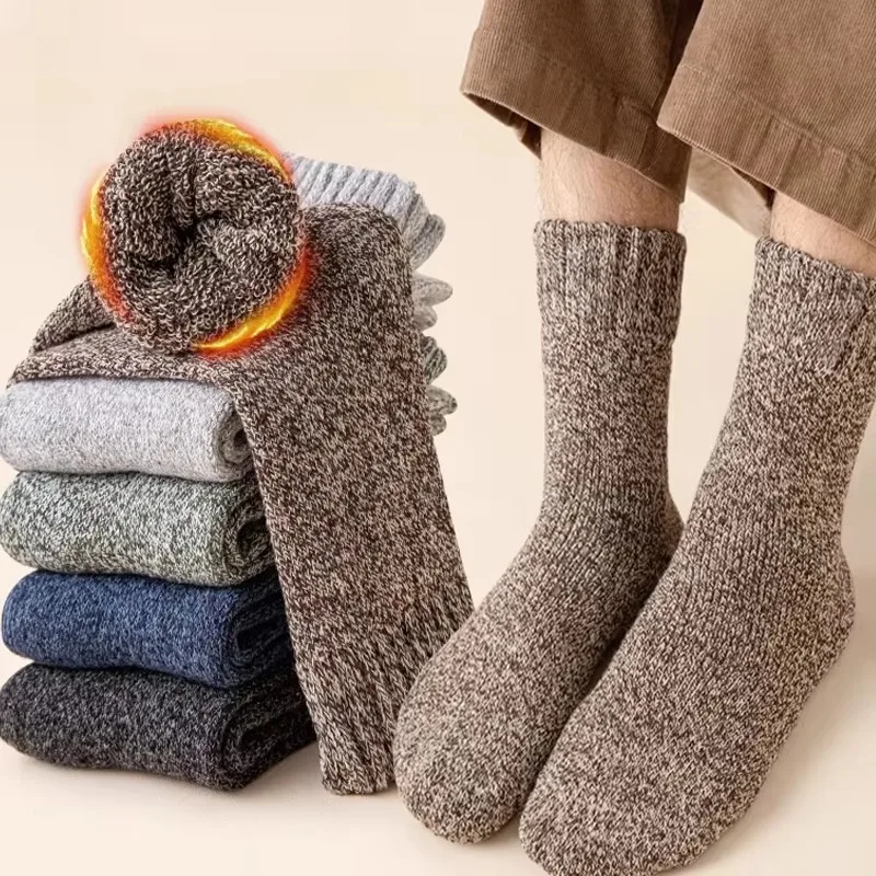 1/5pairs Winter Merino Wool Socks for Men Super Thick Warm High Quality Harajuku Retro Snow Casual Antifreeze Cashmere Socks Men thumbnail 3