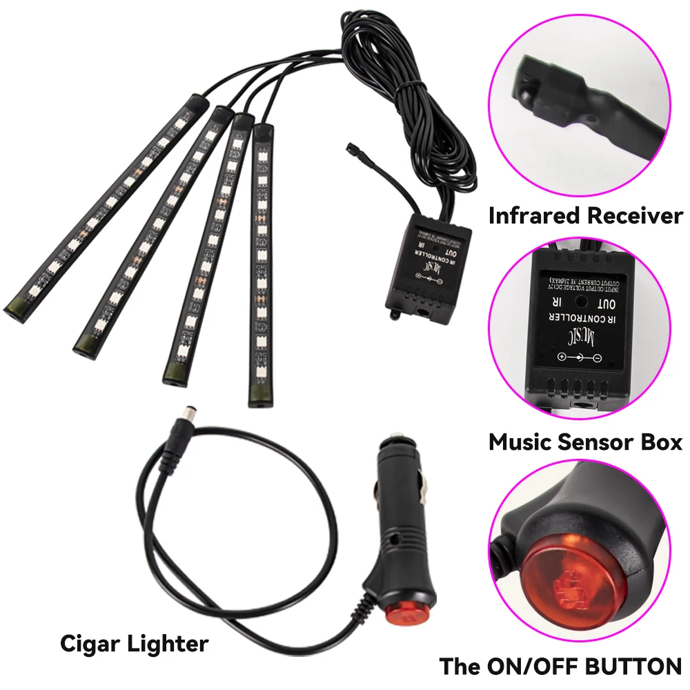 Neon 48 72 LED Car Interior Ambient Foot Light with USB Wireless Remote Music App Control Auto RGB Atmosphere Decorative Lamps thumbnail 5