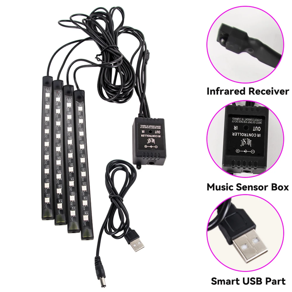 Neon 48 72 LED Car Interior Ambient Foot Light with USB Wireless Remote Music App Control Auto RGB Atmosphere Decorative Lamps thumbnail 2