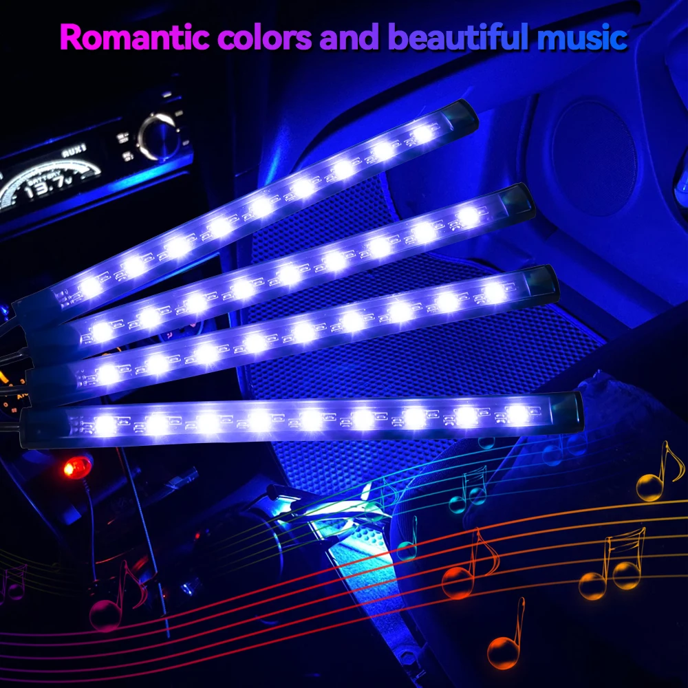 Neon 48 72 LED Car Interior Ambient Foot Light with USB Wireless Remote Music App Control Auto RGB Atmosphere Decorative Lamps thumbnail 3