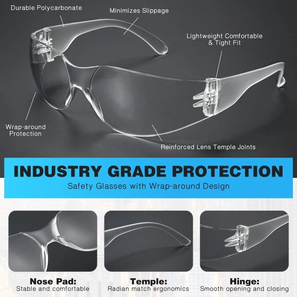 Clear Safety Glasses Anti-Fog Protective Eyewear For Men Women Scratch Impact Resistant Eye Black Protection For Work Lab(10pcs) thumbnail 6