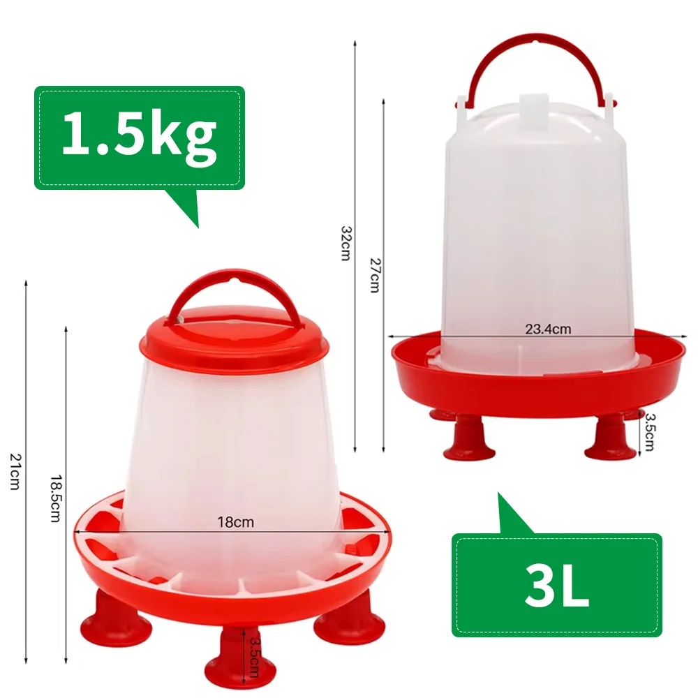 1Pc 1.5kg/3L Automatic Chicken Feeder Bucket Drinker Bucket With Leg Plastic Water Bucket for Duck Farm Chick Coop Water Supply thumbnail 3
