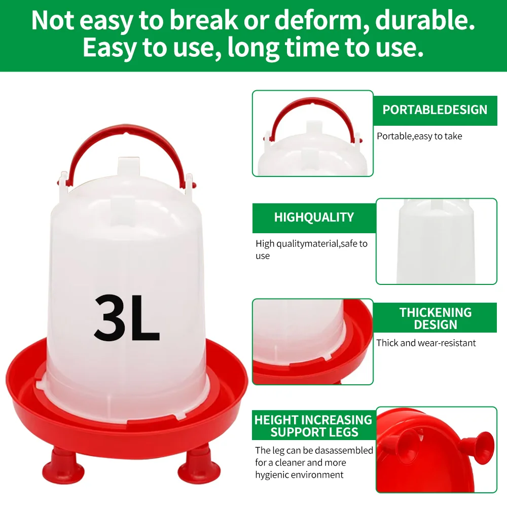 1Pc 1.5kg/3L Automatic Chicken Feeder Bucket Drinker Bucket With Leg Plastic Water Bucket for Duck Farm Chick Coop Water Supply thumbnail 5