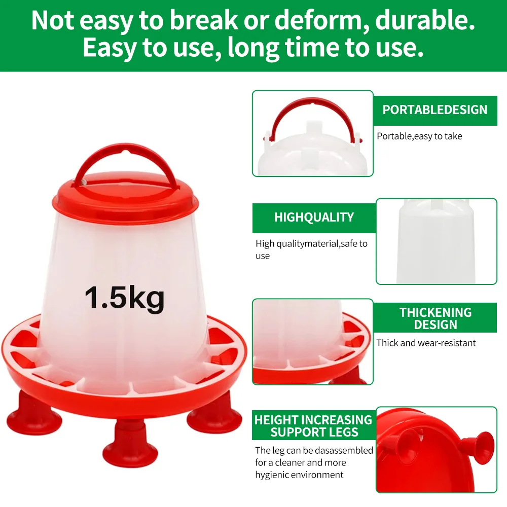 1Pc 1.5kg/3L Automatic Chicken Feeder Bucket Drinker Bucket With Leg Plastic Water Bucket for Duck Farm Chick Coop Water Supply thumbnail 6