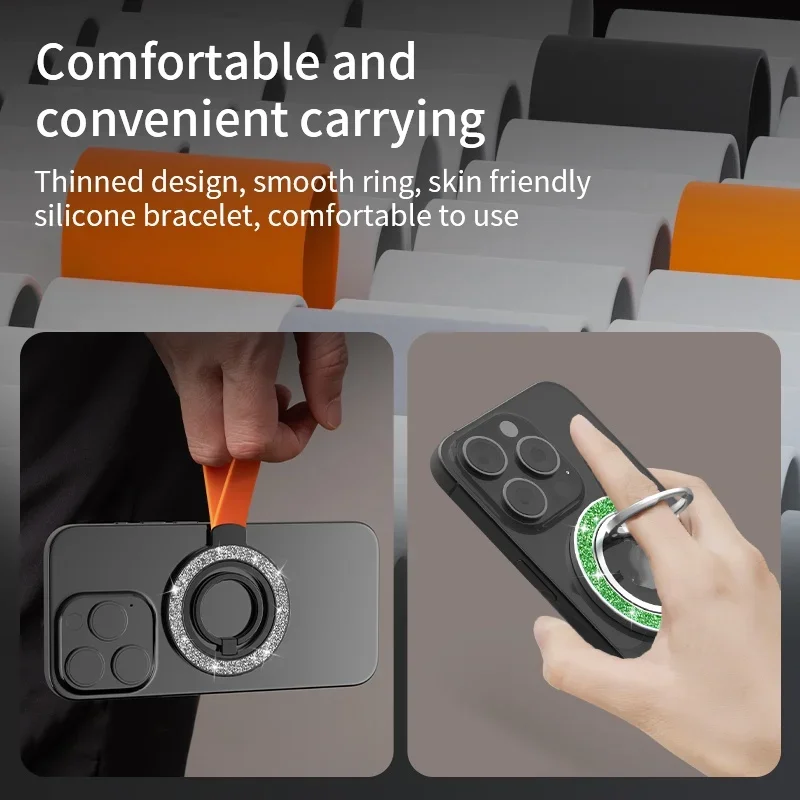 Universal Double-sided Magnetic Holder for Magsafe Mobile Phone Stand in Car Grip Finger Ring Bracket with Hand Strap for iPhone thumbnail 3