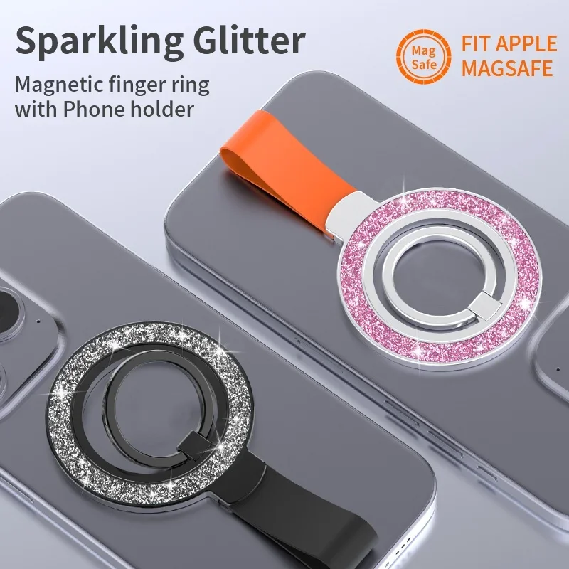 Universal Double-sided Magnetic Holder for Magsafe Mobile Phone Stand in Car Grip Finger Ring Bracket with Hand Strap for iPhone thumbnail 2