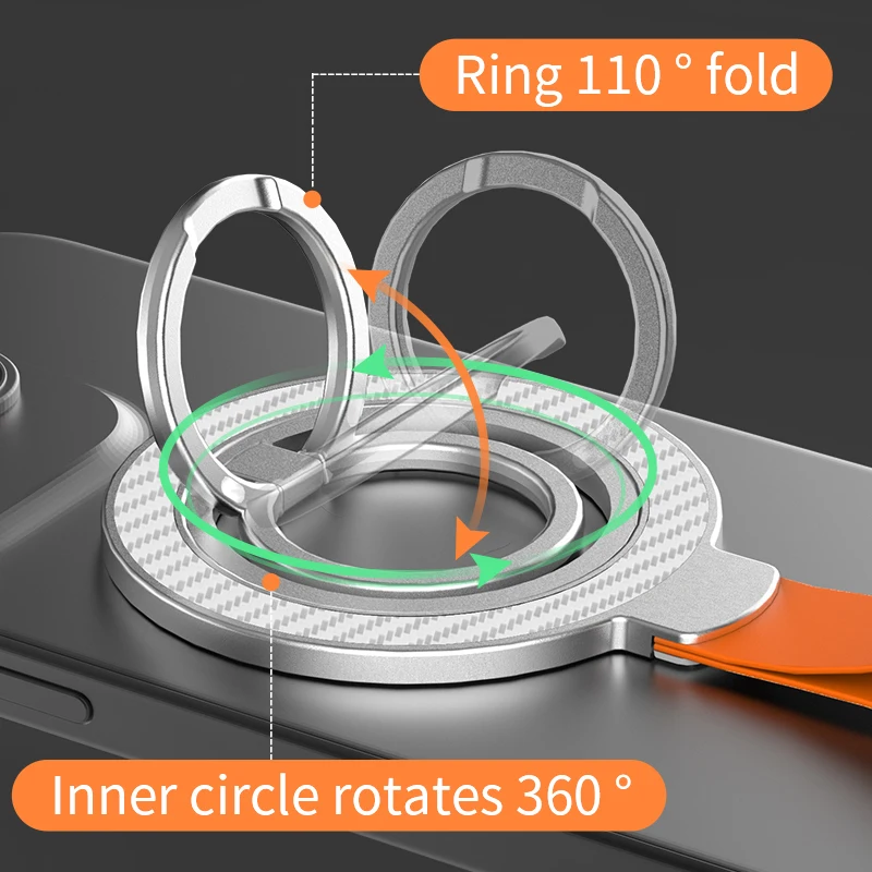 Universal Double-sided Magnetic Holder for Magsafe Mobile Phone Stand in Car Grip Finger Ring Bracket with Hand Strap for iPhone thumbnail 5