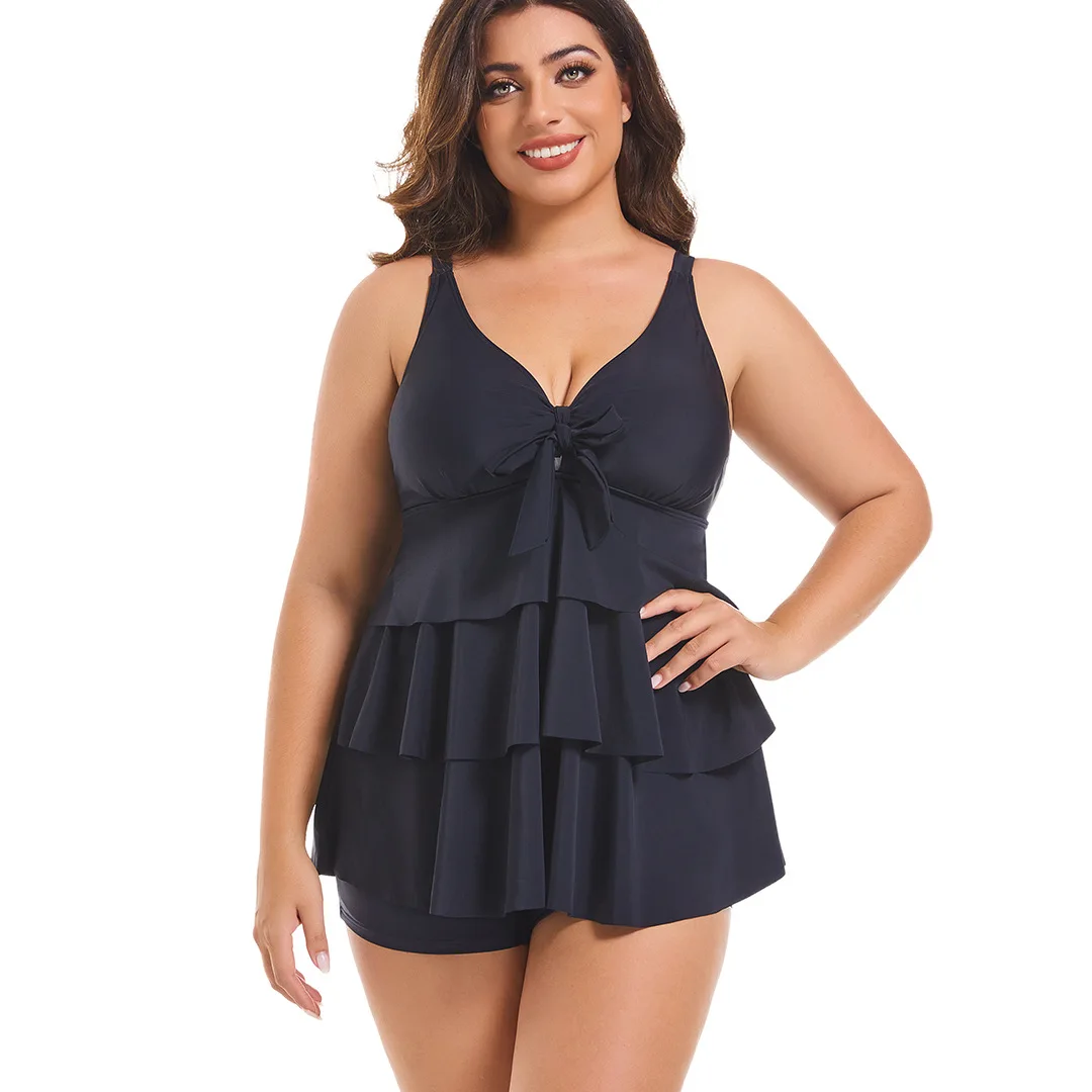 Women's Two Pieces Set Plus Size Tankini Swimsuits Ruffle Swim Tops And High Waist Shorts Bathing Suits Solid Swimwear thumbnail 5