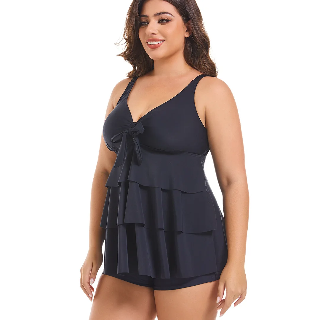 Women's Two Pieces Set Plus Size Tankini Swimsuits Ruffle Swim Tops And High Waist Shorts Bathing Suits Solid Swimwear thumbnail 6