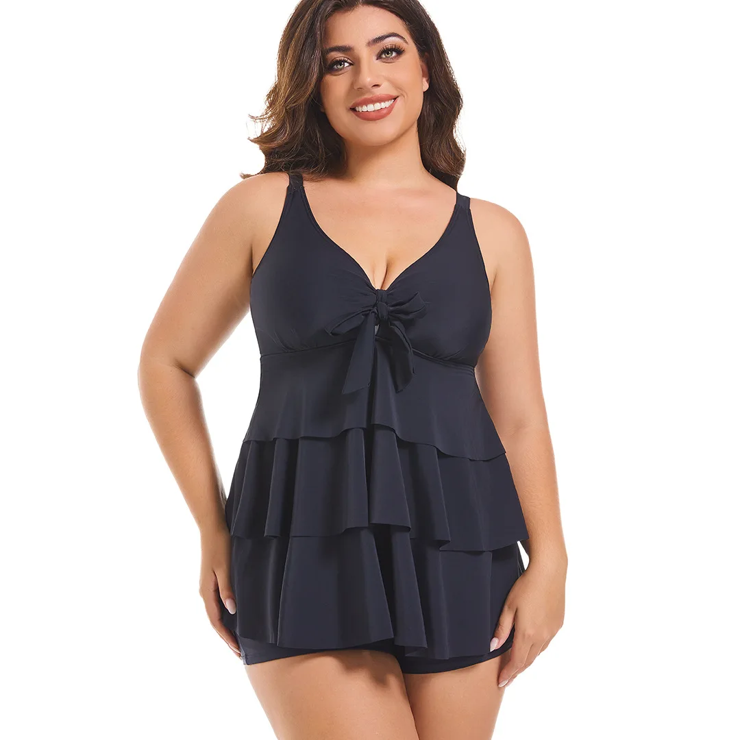 Women's Two Pieces Set Plus Size Tankini Swimsuits Ruffle Swim Tops And High Waist Shorts Bathing Suits Solid Swimwear thumbnail 3
