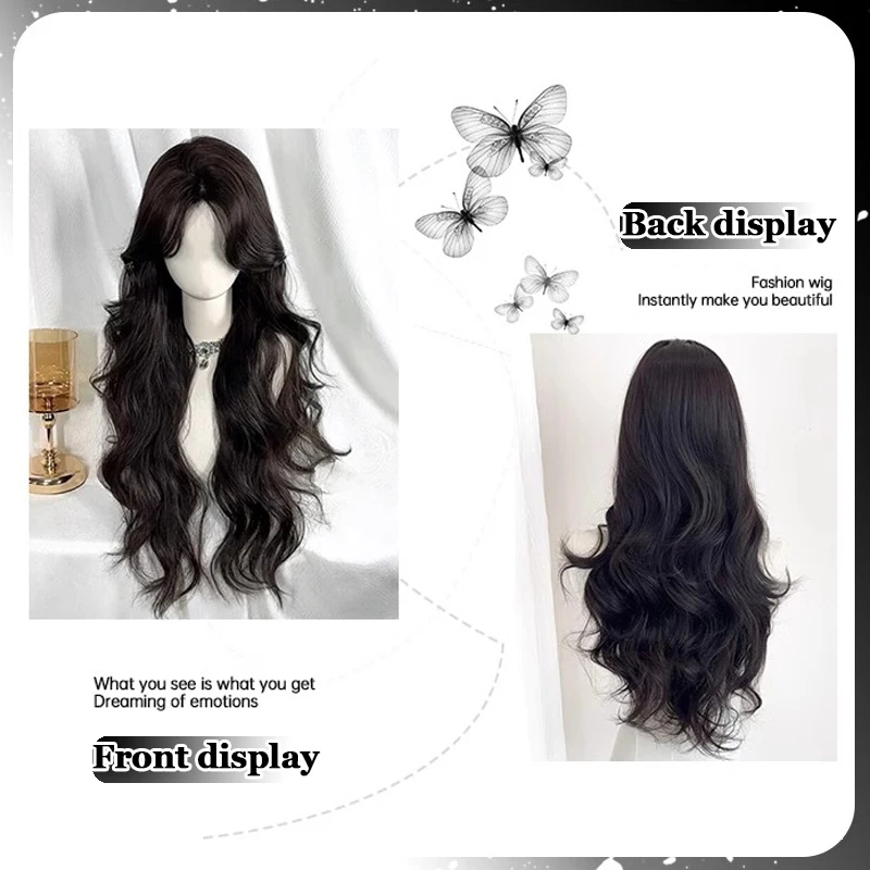 AOSIQUEEN Brown Wavy Wigs for Women with Bangs Long Natural Synthetic Hair Wig Daily Cosplay Heat Resistant thumbnail 4