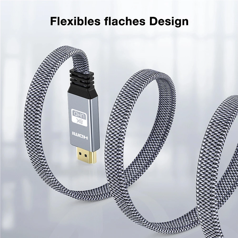 MIZIQIER HDMI 2.1 Cable Falt HDMI Cord 8K60Hz 4K120Hz 144hz 48Gbps EARC HDCP Ultra High Speed HDR for HDTV Laptop Projector PS5 thumbnail 5