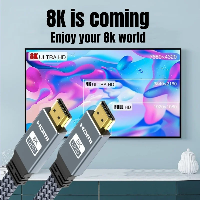 MIZIQIER HDMI 2.1 Cable Falt HDMI Cord 8K60Hz 4K120Hz 144hz 48Gbps EARC HDCP Ultra High Speed HDR for HDTV Laptop Projector PS5 thumbnail 2