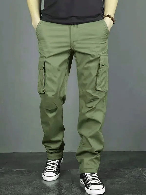 Men's casual multi pocket work pants with loose fit and drawstring waistband suitable for hikingfishingand outdoor exploration thumbnail 2