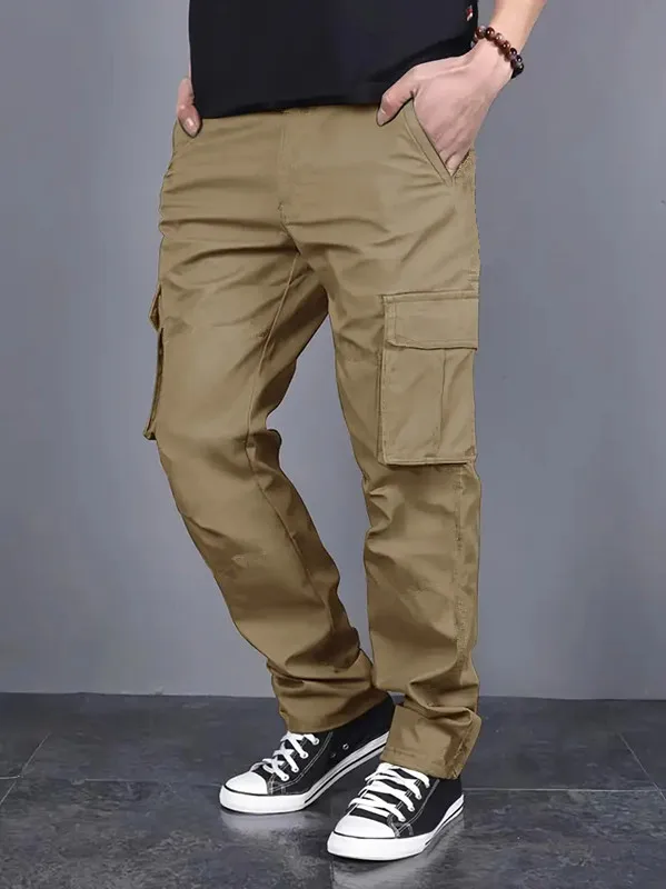 Men's casual multi pocket work pants with loose fit and drawstring waistband suitable for hikingfishingand outdoor exploration thumbnail 5
