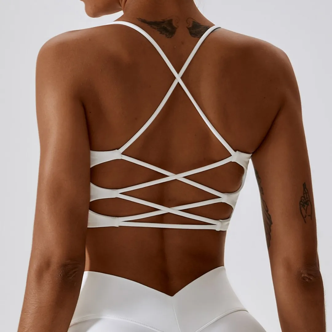 Women fitness Fitness Sport Bra Top Gym Yoga underwear Athletic With Chest Pad U-neck spaghetti straps cross beauty back hollow thumbnail 6