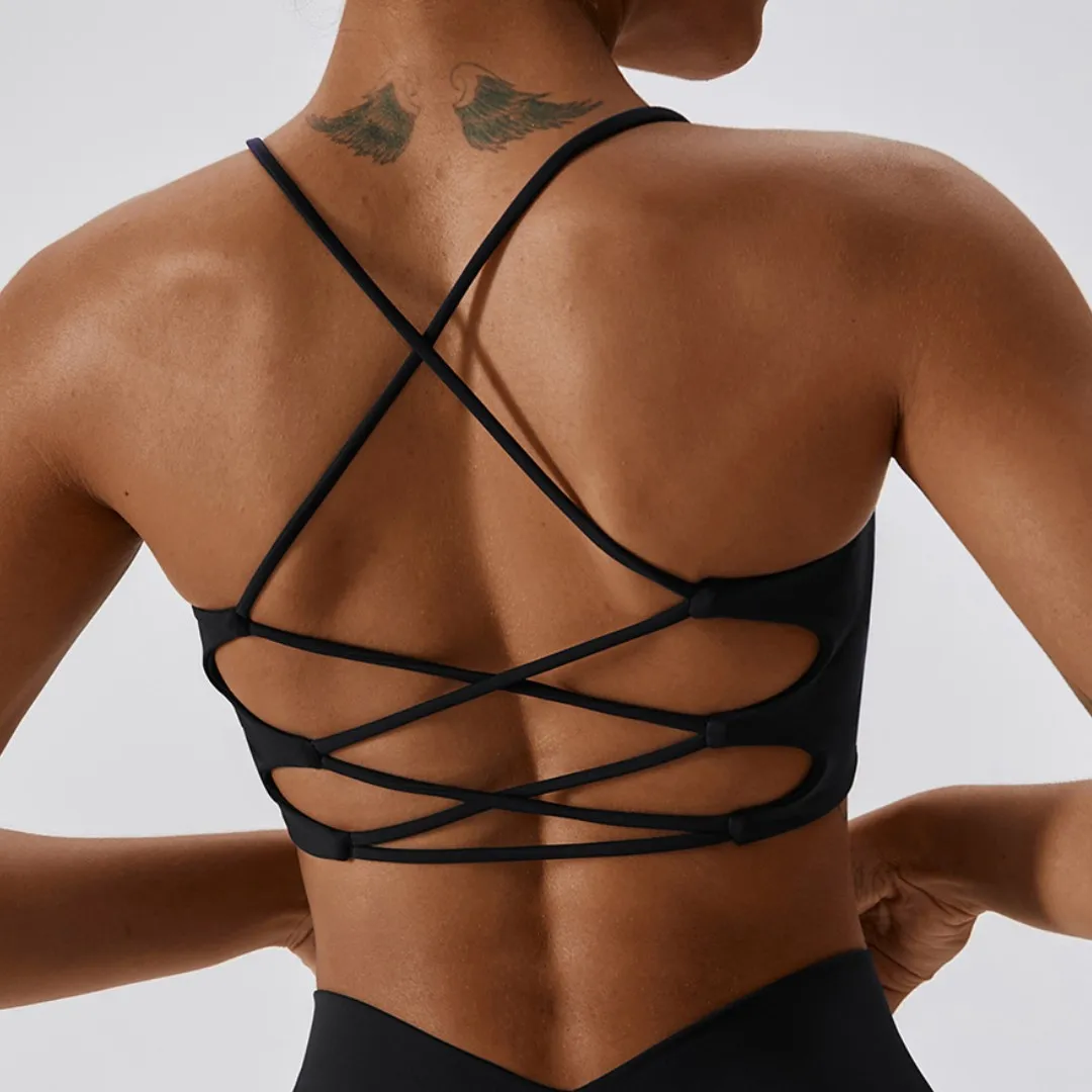 Women fitness Fitness Sport Bra Top Gym Yoga underwear Athletic With Chest Pad U-neck spaghetti straps cross beauty back hollow thumbnail 3