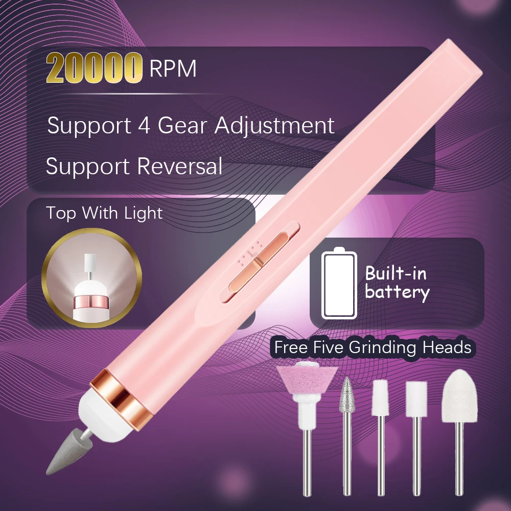 YIKOOLIN 5 in 1 Electric Nail File Electric Nail Drills with LED Light 4 Speed Cordless Nail Drill Care Hand Manicure Tool Set thumbnail 2
