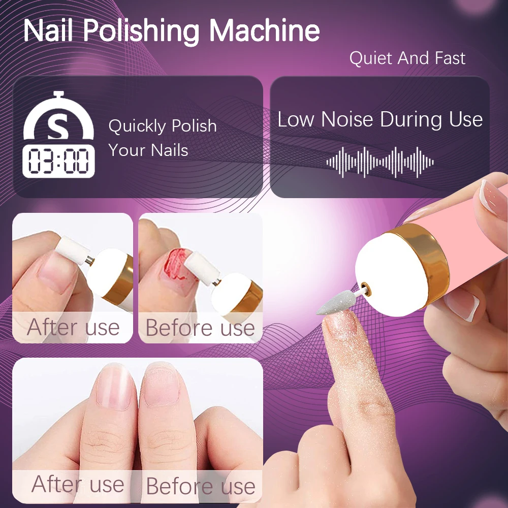 YIKOOLIN 5 in 1 Electric Nail File Electric Nail Drills with LED Light 4 Speed Cordless Nail Drill Care Hand Manicure Tool Set thumbnail 5