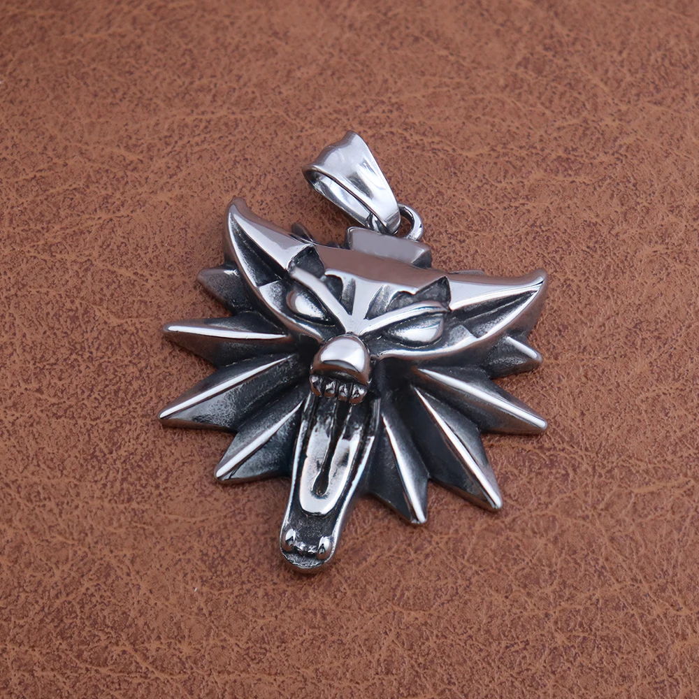 Stainless Steel Wizard 3 Wolf Head Pendant Retro Style Geralt of Rivia Men's Necklace Popular Medieval Witcher Jewelry Wholesale thumbnail 4