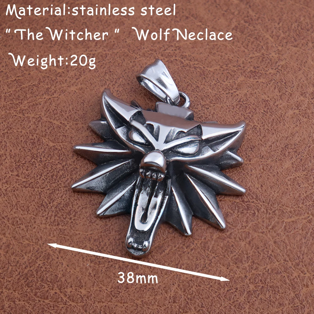 Stainless Steel Wizard 3 Wolf Head Pendant Retro Style Geralt of Rivia Men's Necklace Popular Medieval Witcher Jewelry Wholesale thumbnail 6