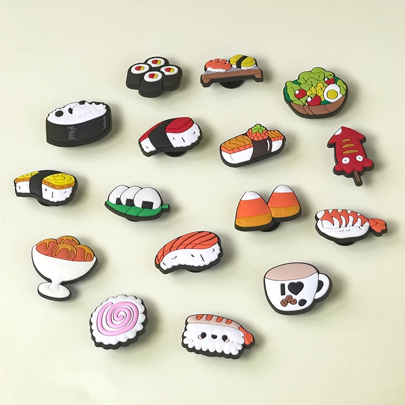 1/16pcs Food Shoe Charms Sushi Rice Ball Squid Coffee Shoe Clips Accessories Decorations Pins Clog Jeans for Kids Women Gift thumbnail 3