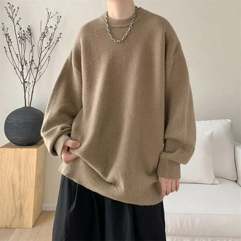 Autumn Men's Casual Solid Color Knitted Sweater New Korean Fashion Cewneck Pullovers Man Y2K Vintage Jumpers Streetwear Clothes thumbnail 3