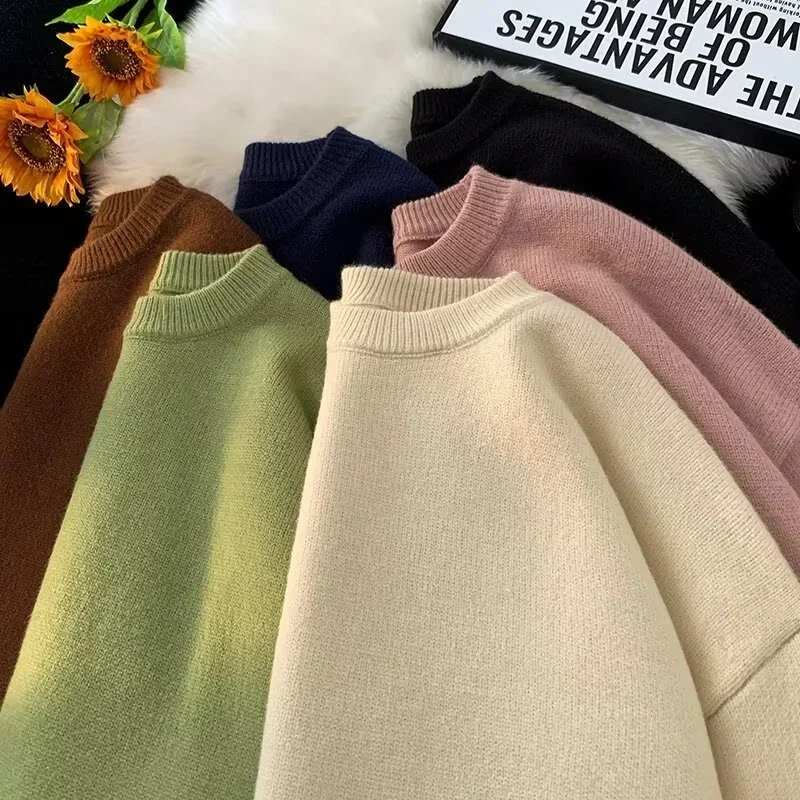 Autumn Men's Casual Solid Color Knitted Sweater New Korean Fashion Cewneck Pullovers Man Y2K Vintage Jumpers Streetwear Clothes thumbnail 2