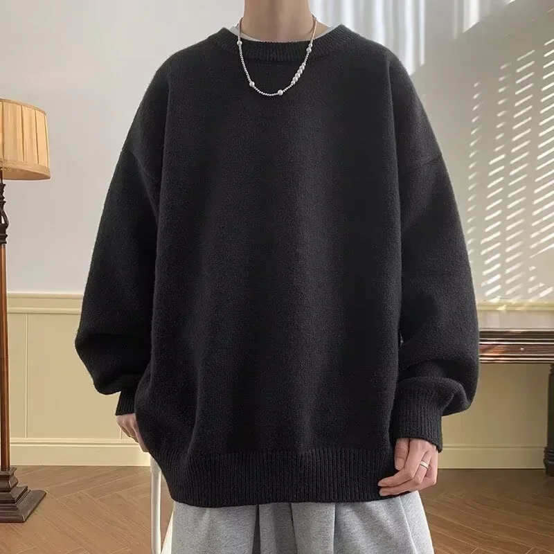 Autumn Men's Casual Solid Color Knitted Sweater New Korean Fashion Cewneck Pullovers Man Y2K Vintage Jumpers Streetwear Clothes thumbnail 5