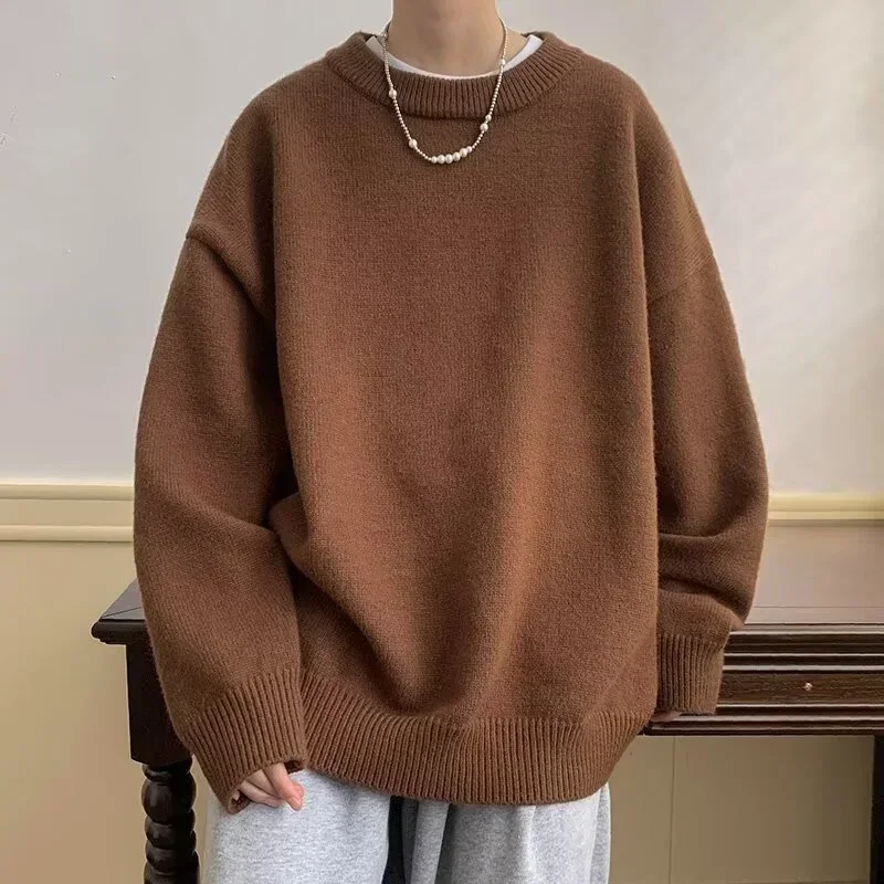 Autumn Men's Casual Solid Color Knitted Sweater New Korean Fashion Cewneck Pullovers Man Y2K Vintage Jumpers Streetwear Clothes thumbnail 6