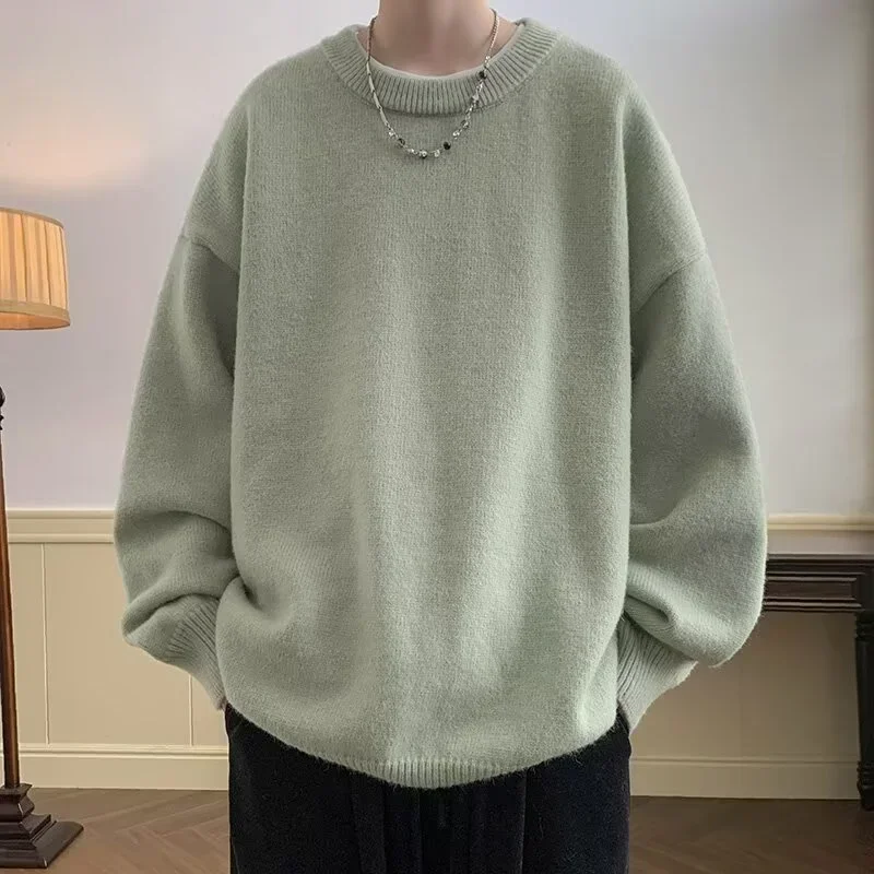 Autumn Men's Casual Solid Color Knitted Sweater New Korean Fashion Cewneck Pullovers Man Y2K Vintage Jumpers Streetwear Clothes thumbnail 4