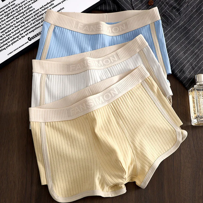 1/3PCS Solid Striped Men's Boxer Sexy Breathable Mesh U Crotch Underwear High Elastic Widen Waistband Underpants sports thumbnail 3