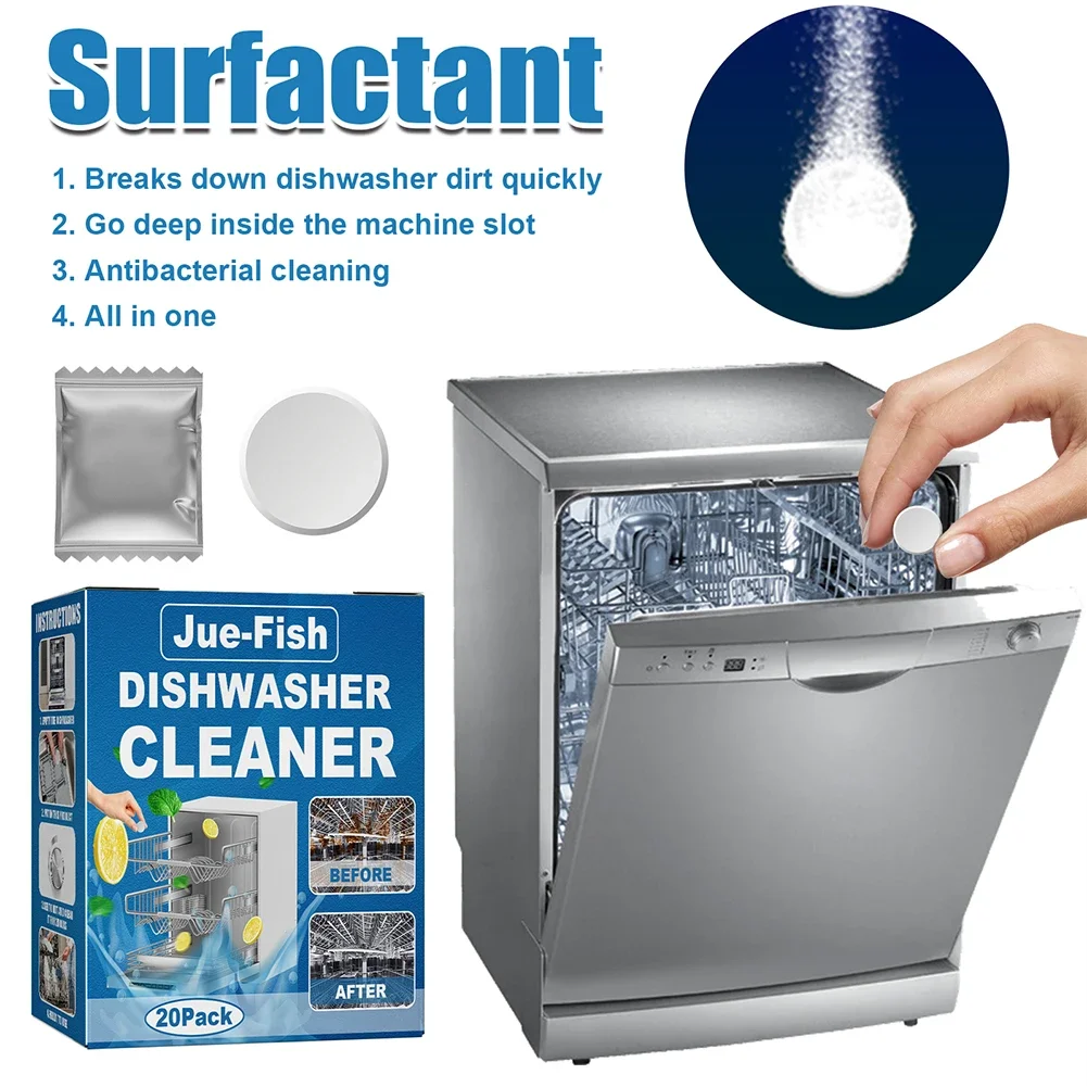 20pcs Dishwasher Cleaner Tablets Strong Dirt and Oil Removal Cleaning Sheet Descaling Detergent Tablets Kitchen Cleaning Tools thumbnail 3