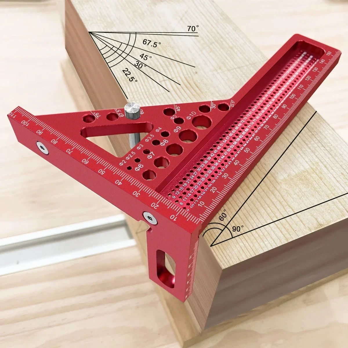 Woodworking Square Protractor Extended 3D Multi-Angle Measuring Ruler W/Dowel Pin,Aluminum Miter Triangler Layout Measuring Tool thumbnail 3