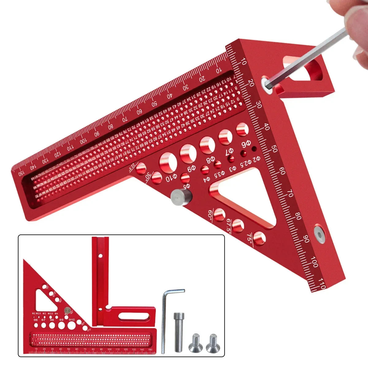 Woodworking Square Protractor Extended 3D Multi-Angle Measuring Ruler W/Dowel Pin,Aluminum Miter Triangler Layout Measuring Tool thumbnail 5