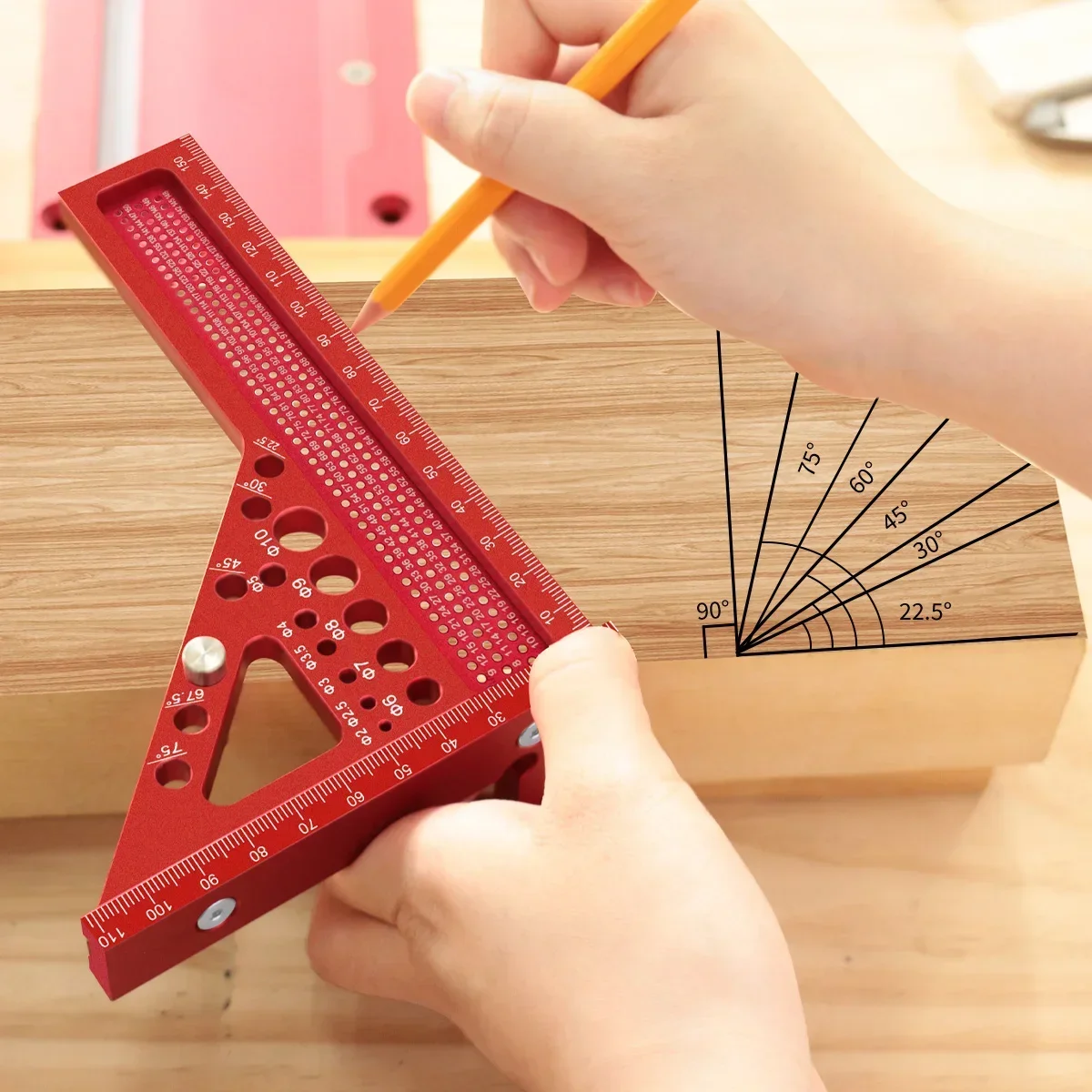 Woodworking Square Protractor Extended 3D Multi-Angle Measuring Ruler W/Dowel Pin,Aluminum Miter Triangler Layout Measuring Tool thumbnail 2