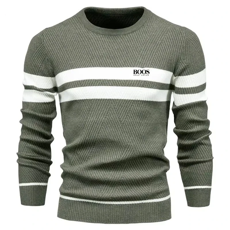 New Autumn Pullover Men's Sweater O-neck Patchwork Long Sleeve Warm Slim Sweaters Men Casual Fashion Sweater Men Clothing thumbnail 3