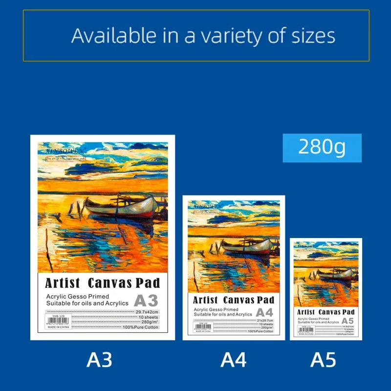 A4/A5 Artist Painting Canvas Pad 280 GSM 100% Cotton 10Sheet Paper Oil Painting Sketchbook Board, Sketch Pads for Art Students thumbnail 2