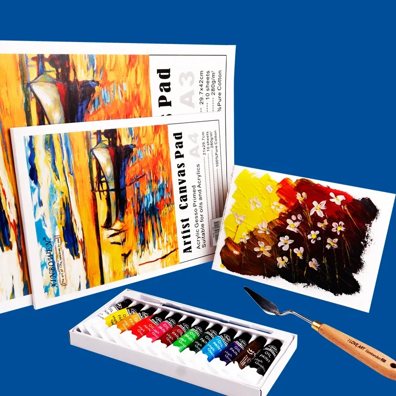 A4/A5 Artist Painting Canvas Pad 280 GSM 100% Cotton 10Sheet Paper Oil Painting Sketchbook Board, Sketch Pads for Art Students thumbnail 3