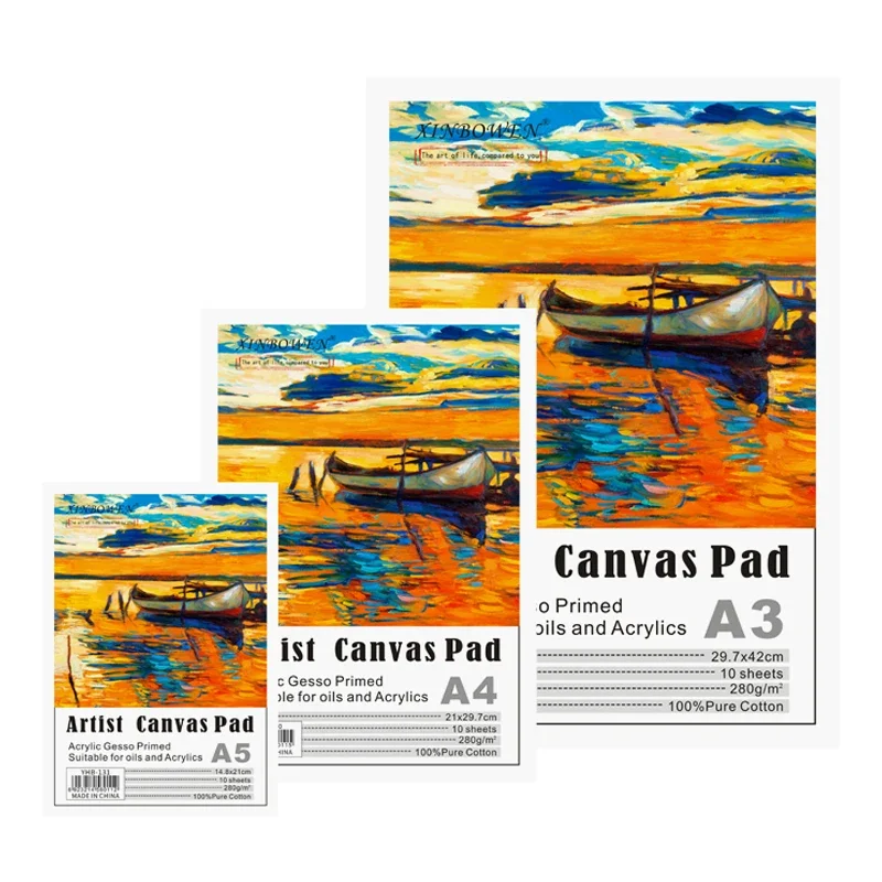 A4/A5 Artist Painting Canvas Pad 280 GSM 100% Cotton 10Sheet Paper Oil Painting Sketchbook Board, Sketch Pads for Art Students
