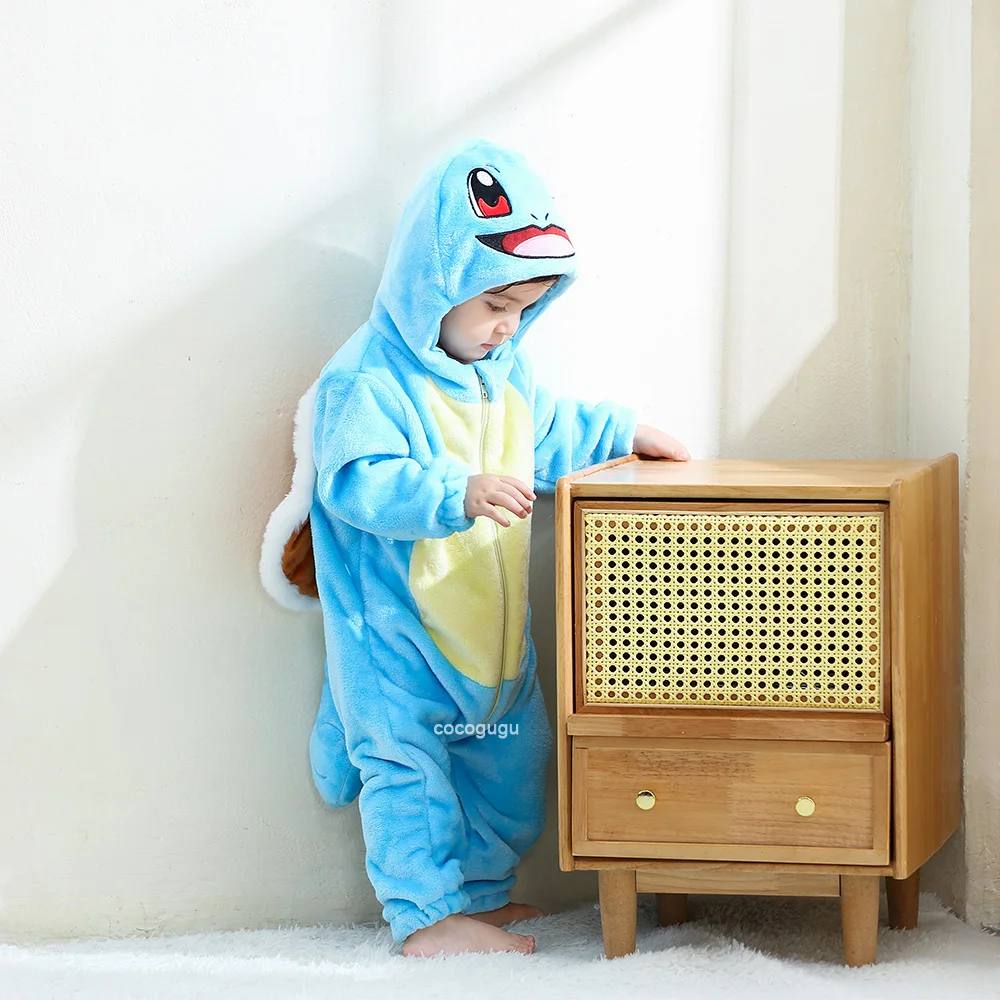 Boys Girls Squirtle Costume 0-3 Y Baby Romper Anime Pokemon Cosplay Kigurumi Blue Cute Pajama Onesie Halloween Animal Clothes thumbnail 3