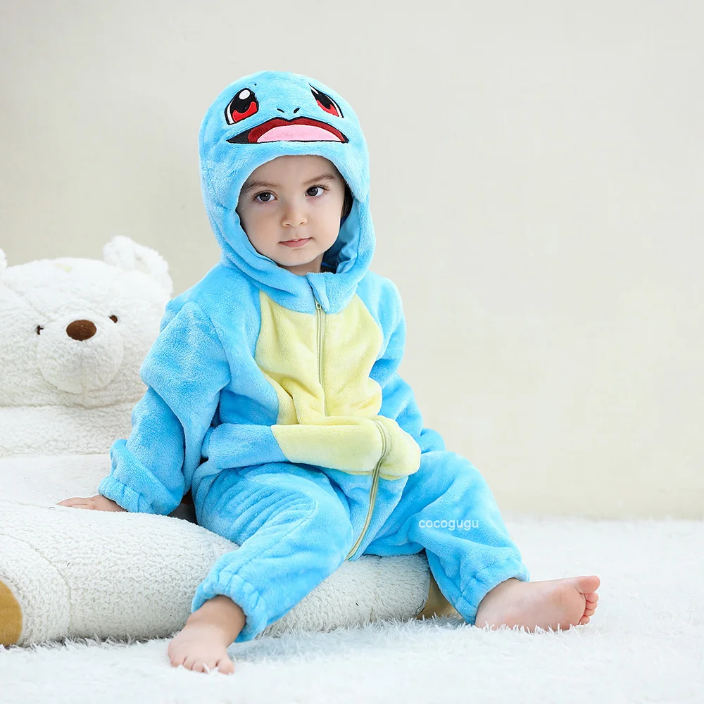 Boys Girls Squirtle Costume 0-3 Y Baby Romper Anime Pokemon Cosplay Kigurumi Blue Cute Pajama Onesie Halloween Animal Clothes thumbnail 2