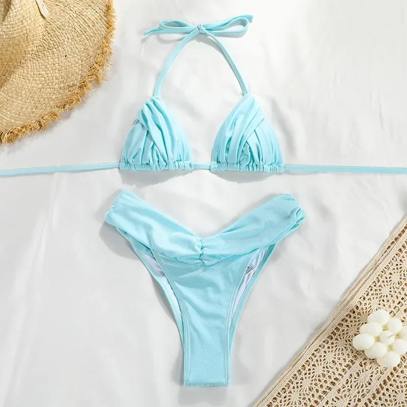 Bandage Bikinis Set Sexy Bikini Sets Solid Swimsuit Women Beachwear 2024 Summer Swimwear High Cut Bathing Suit Beach Biquinis thumbnail 3