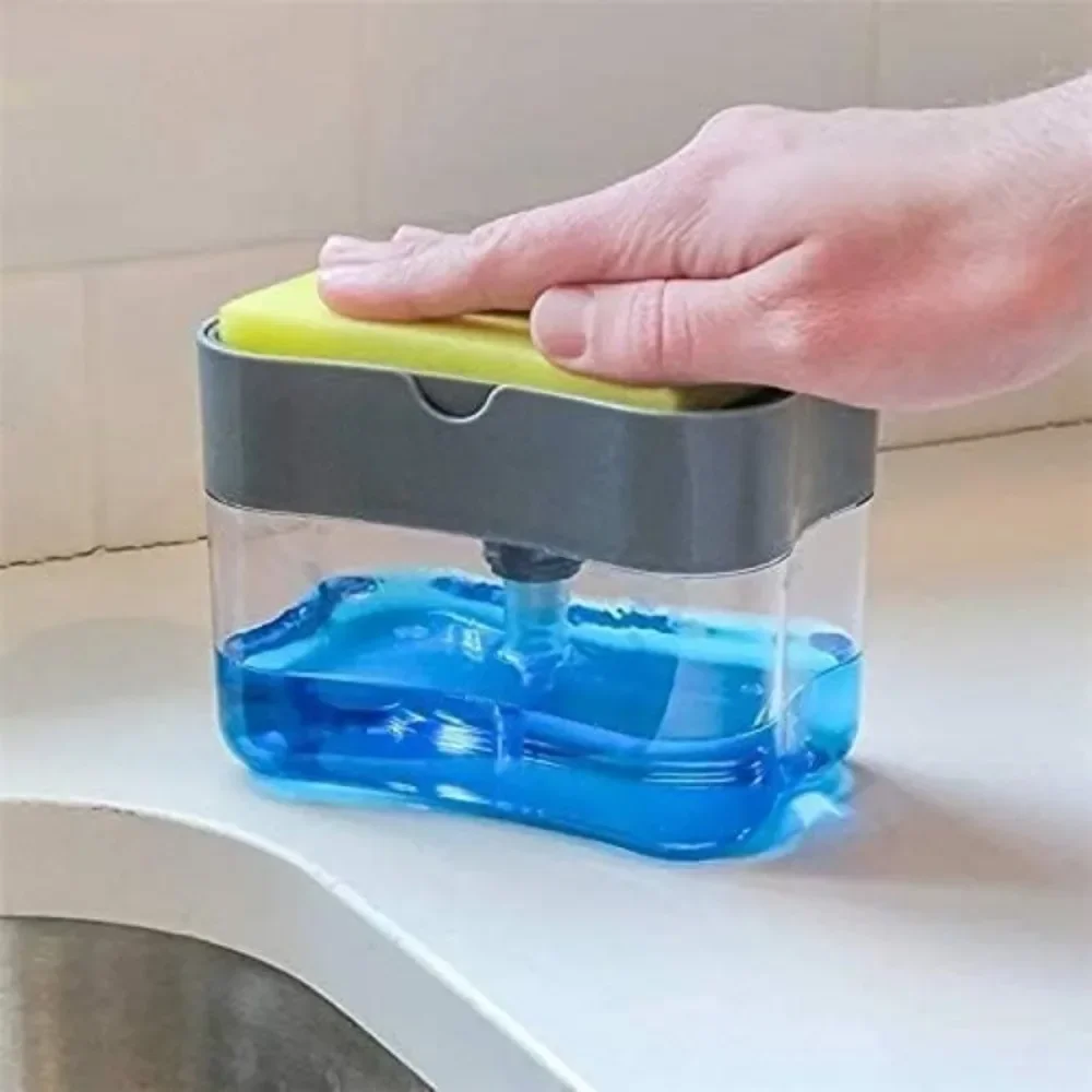 Soap Dispenser 2 In 1 Dishwashing Sponge Holder Kitchen Sink Dish Washing Soap Pump Dispenser Sponge Caddy thumbnail 3